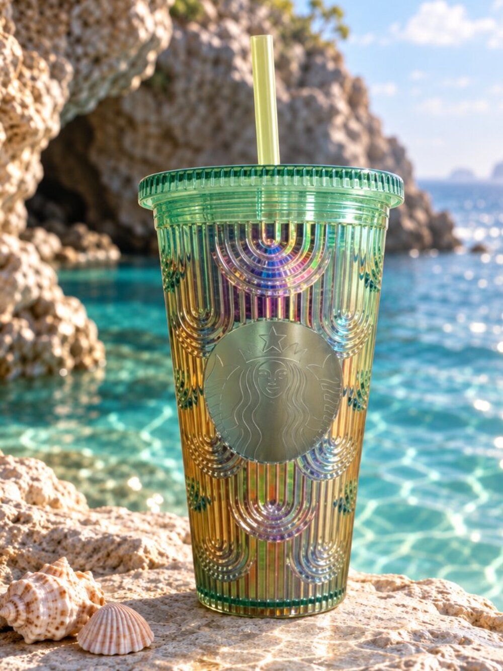 Starbucks Iridescent Mermaid Scale Cold Cup 16oz Grande Green Gold Siren NWT